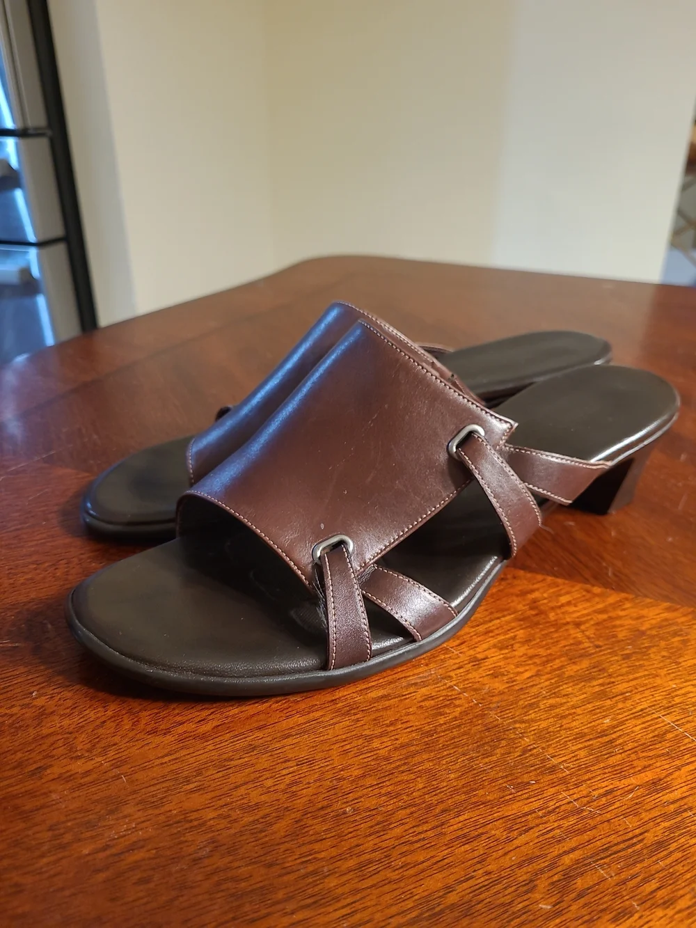 Munro Women's Sz 10 Boho Brown Leather Open-Toe Mule Sandals